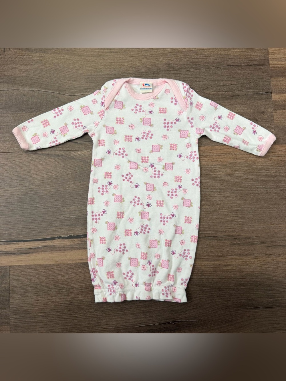 Y2K Pink & Purple Dainty Floral and Butterfly AOP Newborn Cotton Gown Size 0-3m